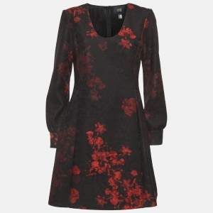 مملوكة مسبقًا Cavalli Class Black/Red Printed Lace Scoop Neck Mini Dress M