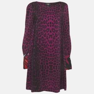مملوكة مسبقًا Cavalli Class Purple Printed Stretch Crepe Shift Dress M