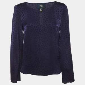Pre Owned Class by Roberto Cavalli Navy Blue  Patterned Crepe Top M