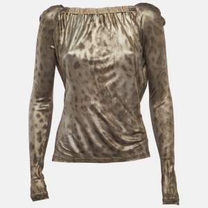 مملوكة مسبقًا Class by Roberto Cavalli Grey Lurex Jersey V-Neck Top M