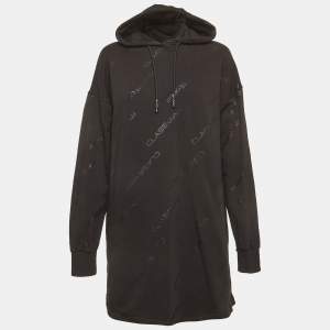 مملوكة مسبقًا Cavalli Class Black Logo Printed Cotton Knit Oversized Hoodie L