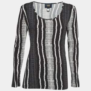 Pre Owned Cavalli Class Black Printed Knit Long Sleeve Top M