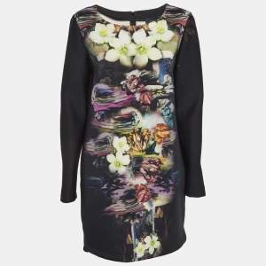 Pre Owned Cavalli Class Black Printed Neoprene Shift Dress M