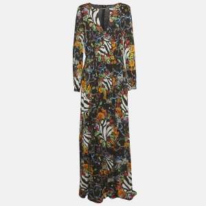 مملوكة مسبقًا Cavalli Class Black Seashell Printed Jersey Maxi Dress M 