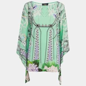 مملوكة مسبقًا Class by Roberto Cavalli Green Printed Jersey Kaftan top L