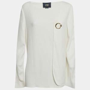 Pre Owned Class by Roberto Cavalli Off White Stretch Crepe Long Sleeve Top M