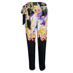 Cavalli Class Multicolor Floral Printed Loose Fit Belted Pants M