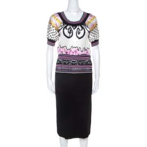 Class By Roberto Cavalli Multicolor Printed Bodice Knit Detail Sheath Dress M