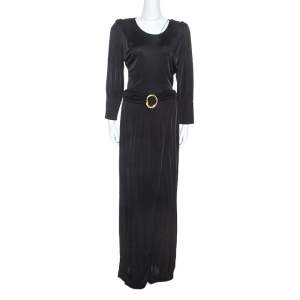 Class by Roberto Cavalli Black Jersey Belted Maxi Dress M