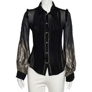 Class by Roberto Cavalli Black Lurex Crepe Button Front Shirt M