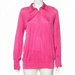 Class by Roberto Cavalli Pink Silk Knit Button Front Top M