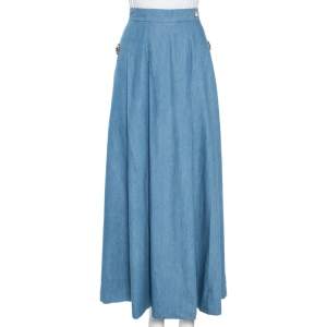 Class by Roberto Cavalli Blue Cotton Pleated Midi Skirt M
