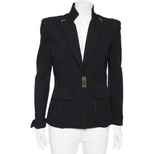 Pre Owned Class by Roberto Cavalli Black Knit Pocketed Single Breasted Blazer M