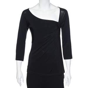 Class by Roberto Cavalli Black Jersey Gathered Detailed Top L
