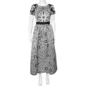 فستان كلاس كافاللي ساتين مطبوع مونوكرومي طويل مقاس وسط ( ميديوم )