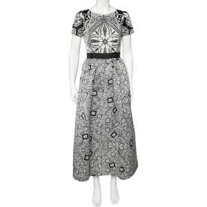 Class Cavalli Monochrome Printed Sateen Maxi Dress M