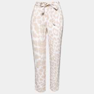 Class by Roberto Cavalli Beige Crepe Printed Belted Trousers S