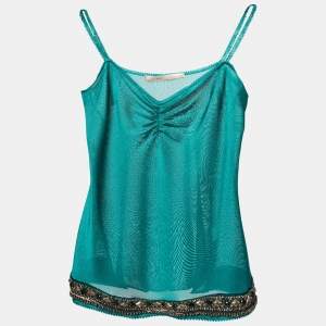 Class by Roberto Cavalli Teal Blue Knit Embellished Hem Camisole M