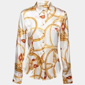 Class by Roberto Cavalli Cream Chain Print Silk Shirt M