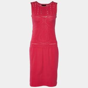 مملوكة مسبقًا Class by Roberto Cavalli Pink Perforated Knit Lurex Trim Midi Dress L
