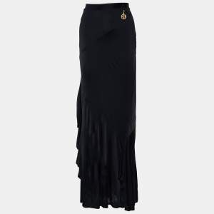 Pre Owned Class by Roberto Cavalli Black Jersey Ruffled Maxi Skirt M