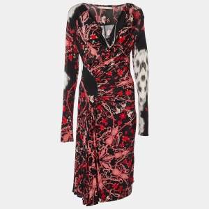 Class by Roberto Cavalli Black Floral Printed Draped Midi Dress L