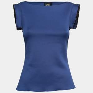 Cavalli Class Blue Stretch Knit Blouse M