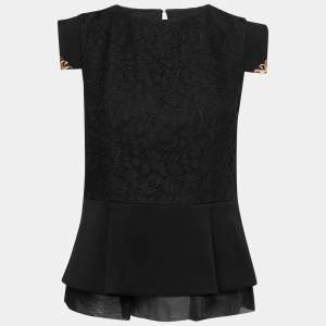 Cavalli Class Black Lace Layered Peplum Blouse M