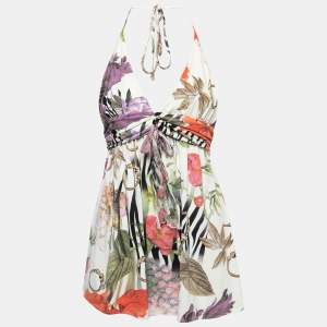 Class by Roberto Cavalli White Floral Printed Jersey Top L
