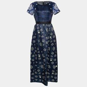 Cavalli Class Navy Blue Printed Maxi Dress M