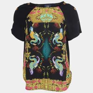 Class by Roberto Cavalli Black Printed Silk Top M