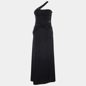 Class by Roberto Cavalli Black Jersey Ruched One Shoulder Gown M