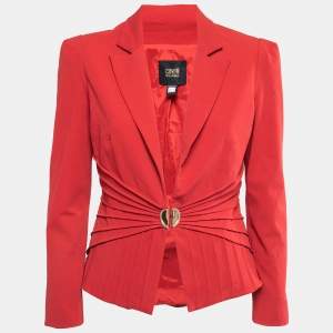 Class By Roberto Cavalli Red Stretch Crepe Pleated Blazer L