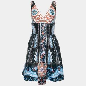 Cavalli Class Multicolor Printed Jacquard V Neck Mini Dress S