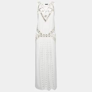 Class by Roberto Cavalli White Crystals Embellished Polyester Sleeveless Maxi Dress S