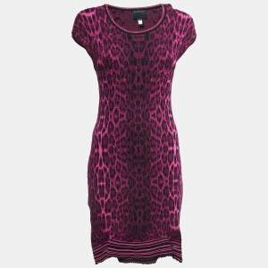 Class by Roberto Cavalli Purple Leopard Patterned Knit Flared Short Dress M