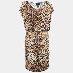 Class by Roberto Cavalli Beige Animal Print Jersey Belted Short Dress M