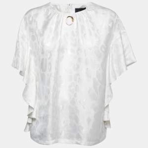 Class by Roberto Cavalli White Leopard Jacquard Flutter Sleeve Top M
