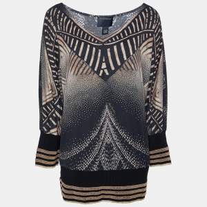 Class by Roberto Cavalli Monochrome Modal Knit Lurex Detail Sweatshirt L