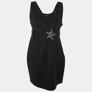 مملوكة مسبقًا Cavalli Class Black Cotton Knit Star Embellished Sleeveless Sheath Dress M