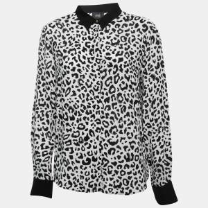Class by Roberto Cavalli White Animal Print Button Front Shirt Blouse L