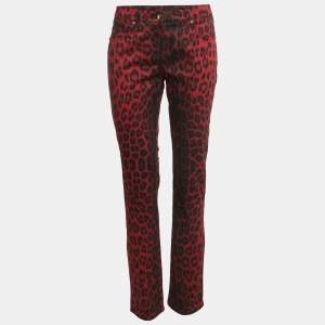 Pre Owned Class Roberto Cavalli Red Animal Print Denim Jeans L Waist 32"