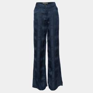 Class by Roberto Cavalli Navy Blue Textured Linen Blend Flared Trousers M