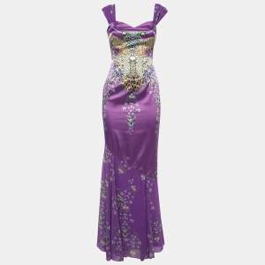 Class by Roberto Cavalli Purple Floral Print Satin and Chiffon Mermaid Gown S