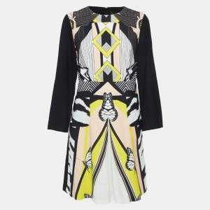 Class by Roberto Cavalli Black Printed Crepe Long Sleeve Mini Dress L