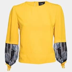 Class by Roberto Cavalli Yellow Crepe & Silk Paneled Blouse M