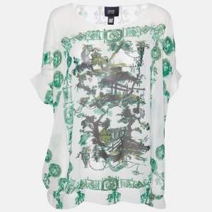 Class by Roberto Cavalli White Print Crepe Loose Fitted Blouse L