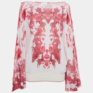 Roberto Cavalli Pink Floral Print Jersey Kimono Top M