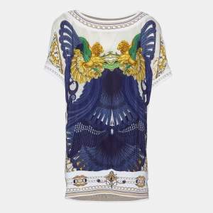 Class by Roberto Cavalli Navy Blue Printed Silk & Knit Tunic XL 