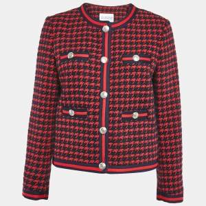 Claudie Pierlot Red/Blue Houndstooth Tweed Jacket M
